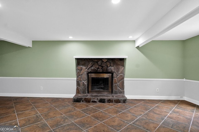 352 Grayson Trl, Hogansville, GA 30230 - unfurnished living room with recessed lighting, a fireplace, and tile patterned floors