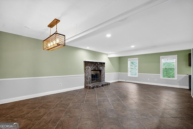 352 Grayson Trl, Hogansville, GA 30230 - unfurnished living room featuring a fireplace and recessed lighting