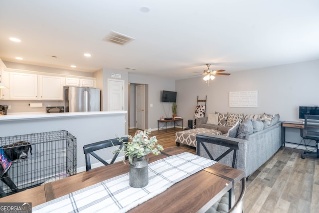183 Venture Path, Hiram, GA 30141 - dining space featuring a ceiling fan, light wood finished floors, and recessed lighting