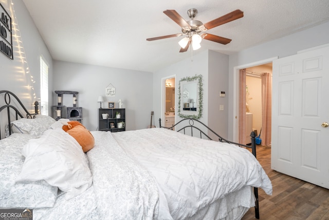183 Venture Path, Hiram, GA 30141 - bedroom with wood finished floors, ensuite bathroom, and a ceiling fan