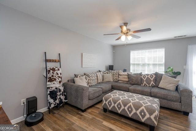 183 Venture Path, Hiram, GA 30141 - living area featuring ceiling fan and dark wood-style flooring