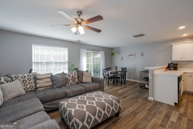 183 Venture Path, Hiram, GA 30141 - living area featuring ceiling fan, dark wood-type flooring, and recessed lighting