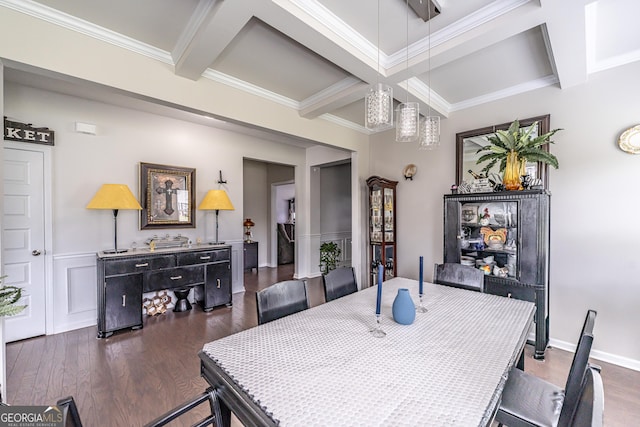 107 Topaz St, Calhoun, GA 30701 - dining room with coffered ceiling, dark wood-style floors, beam ceiling, and wainscoting