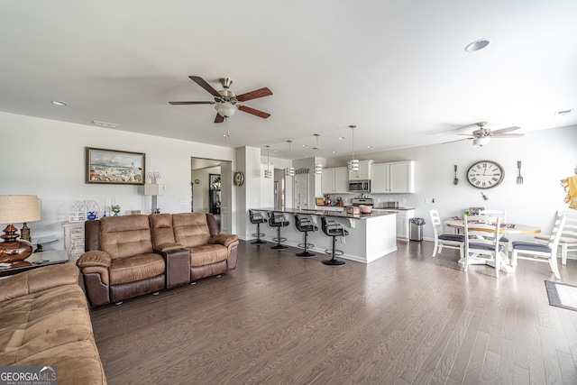 107 Topaz St, Calhoun, GA 30701 - living area with a ceiling fan, dark wood-type flooring, and recessed lighting