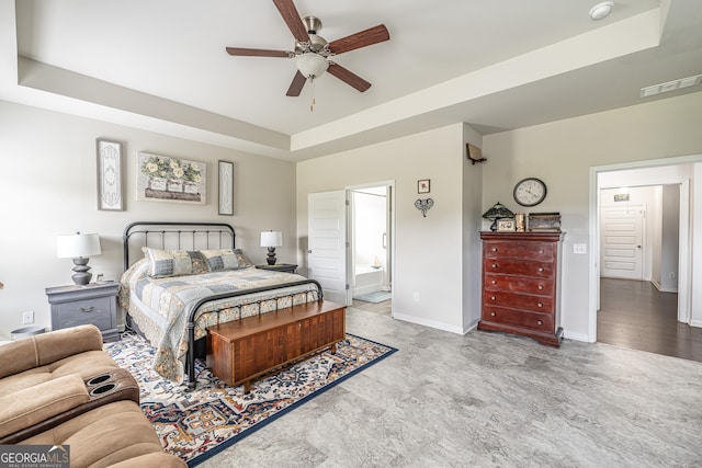 107 Topaz St, Calhoun, GA 30701 - bedroom featuring a raised ceiling, a ceiling fan, and ensuite bathroom