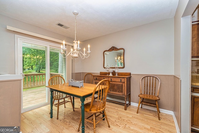44 Twiggs Cor, Peachtree City, GA 30269 - dining room featuring a chandelier, light wood-style floors, and a wainscoted wall