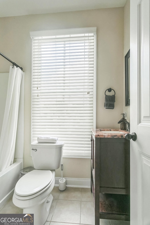 309 E 41st St, Savannah, GA 31401 - full bathroom with vanity, tile patterned flooring, shower / bath combination with curtain, and healthy amount of natural light