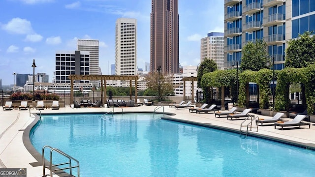 400 Peachtree St Unit 3412, Atlanta, GA 30308 - community pool featuring a view of skyline and a patio