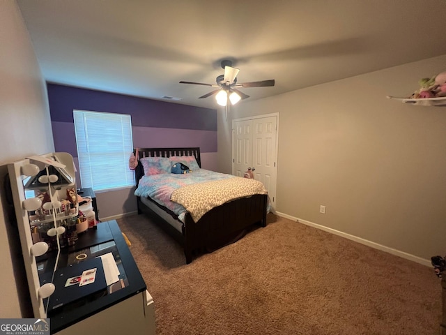 307 Pardue Dr, Thomaston, GA 30286 - carpeted bedroom with ceiling fan and baseboards