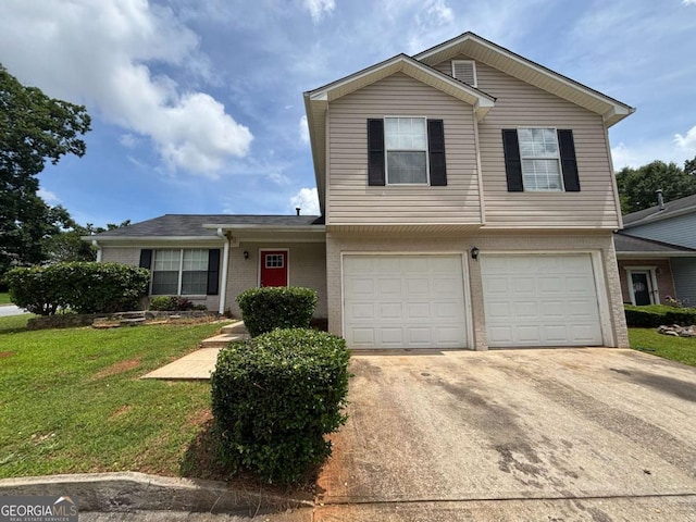 2183 Ramblewood Cir, Decatur, GA 30035 - view of front of property featuring concrete driveway, a garage, a front lawn, and brick siding