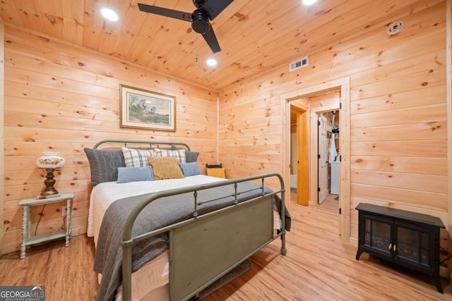 64 Bear Belly Path, Ellijay, GA 30540 - bedroom featuring wood ceiling, wood finished floors, recessed lighting, and wooden walls