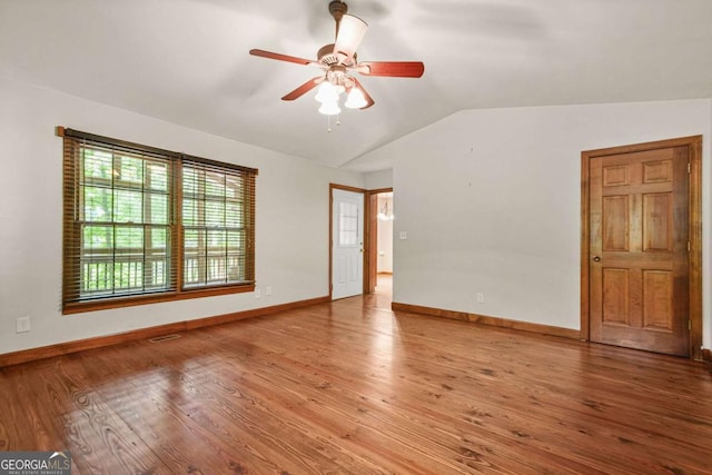 4211 Burnt Hickory Rd NW, Marietta, GA 30064 - empty room featuring vaulted ceiling, ceiling fan, and wood finished floors