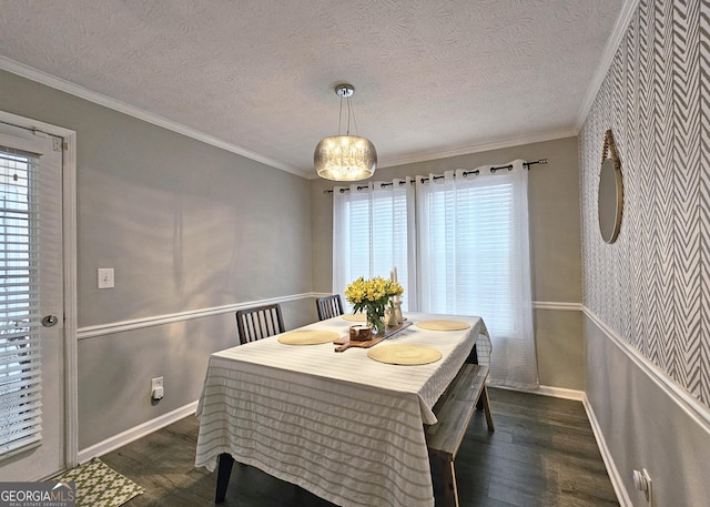 1202 Countryside Pl SE, Smyrna, GA 30080 - dining space featuring dark wood finished floors, ornamental molding, and a textured ceiling
