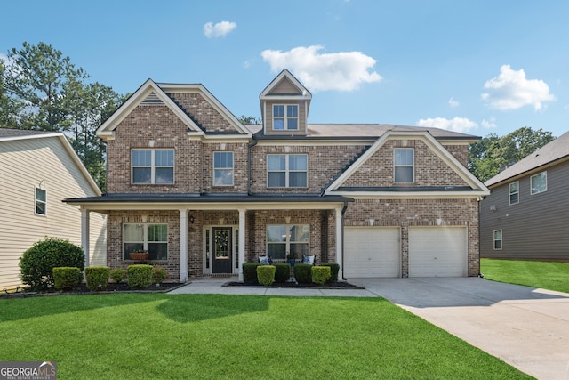 2629 Muskeg Ct SW, Atlanta, GA 30331 - craftsman-style home featuring concrete driveway, brick siding, a front yard, and a porch