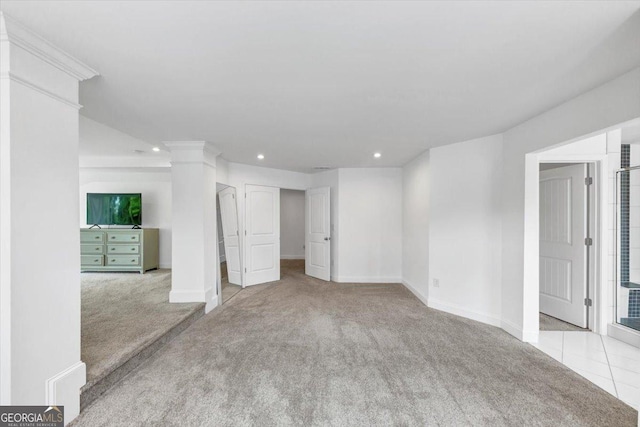 612 Michigan Cir, Hoschton, GA 30548 - unfurnished living room with carpet floors and recessed lighting