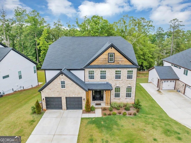 612 Michigan Cir, Hoschton, GA 30548 - view of front of property featuring driveway, a porch, a front yard, and roof with shingles