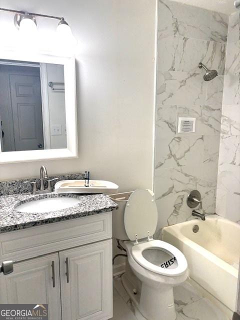 7813 Sugarland Dr, Jonesboro, GA 30236 - bathroom featuring vanity, marble finish floors, and washtub / shower combination
