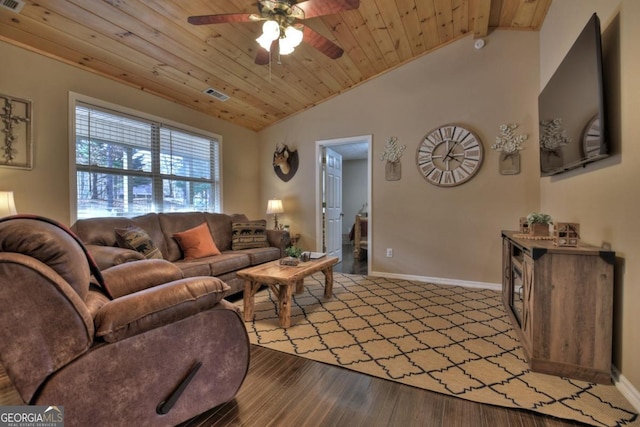 729 Matrix Ln Unit 843, Ellijay, GA 30540 - living room featuring wood ceiling, ceiling fan, wood finished floors, and lofted ceiling