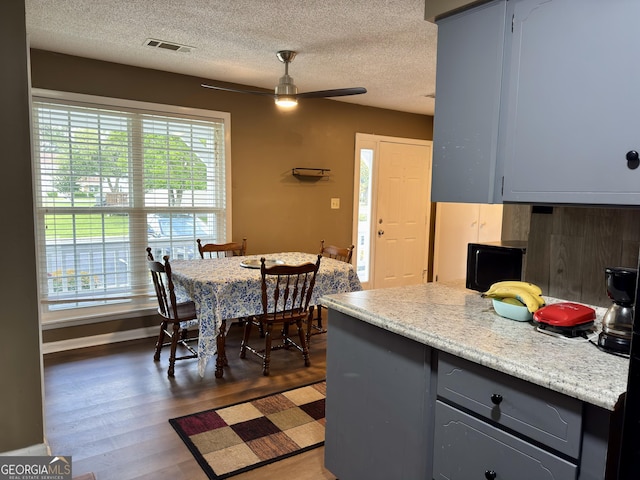 912 Pineland Ave Apt 50, Hinesville, GA 31313 - kitchen featuring light countertops, a textured ceiling, wood finished floors, gray cabinetry, and a ceiling fan