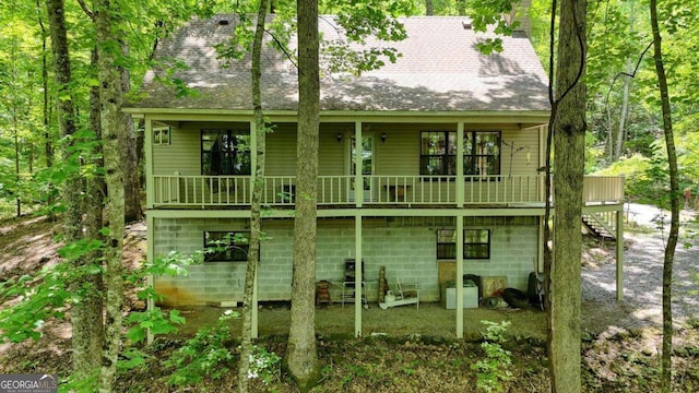 1203 Spring Cove Rd, Blairsville, GA 30512 - rear view of house with stairs, a shingled roof, and a deck