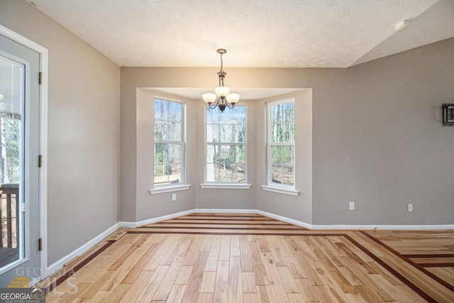 48 Glenhaven Ct, Douglasville, GA 30134 - unfurnished dining area featuring light wood-style floors, plenty of natural light, a chandelier, and a textured ceiling