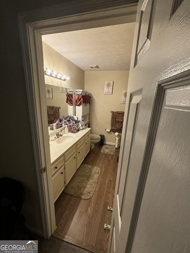 110 Waverly Way, Lagrange, GA 30240 - bathroom with wood finished floors, vanity, and a textured ceiling