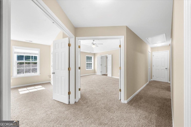 3559 Reservoir Pass, Acworth, GA 30101 - hall featuring attic access, carpet, and healthy amount of natural light