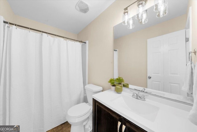 3559 Reservoir Pass, Acworth, GA 30101 - bathroom featuring vanity, wood finished floors, and a shower with shower curtain