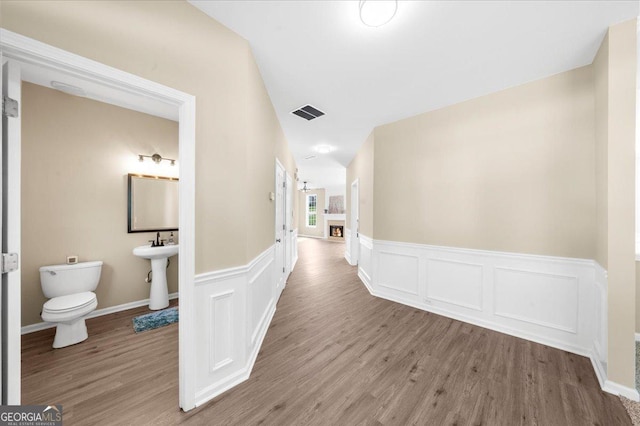 3559 Reservoir Pass, Acworth, GA 30101 - hall with wood finished floors and a wainscoted wall