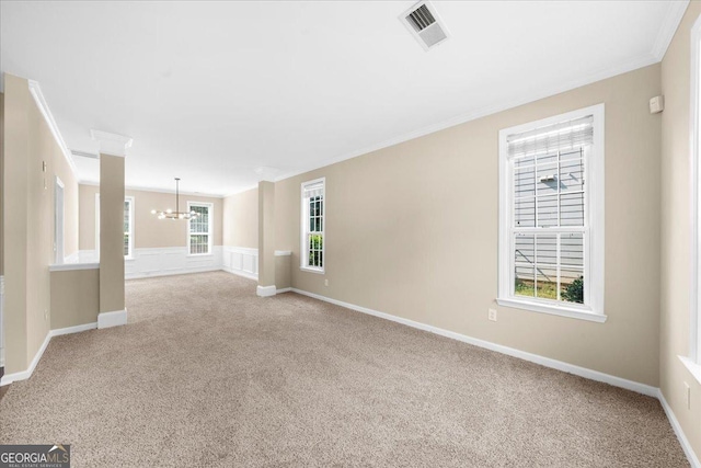3559 Reservoir Pass, Acworth, GA 30101 - carpeted spare room with a chandelier and ornamental molding