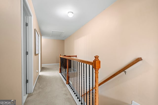 305 Hidden Creek Ln, Canton, GA 30114 - corridor featuring attic access, light colored carpet, and an upstairs landing