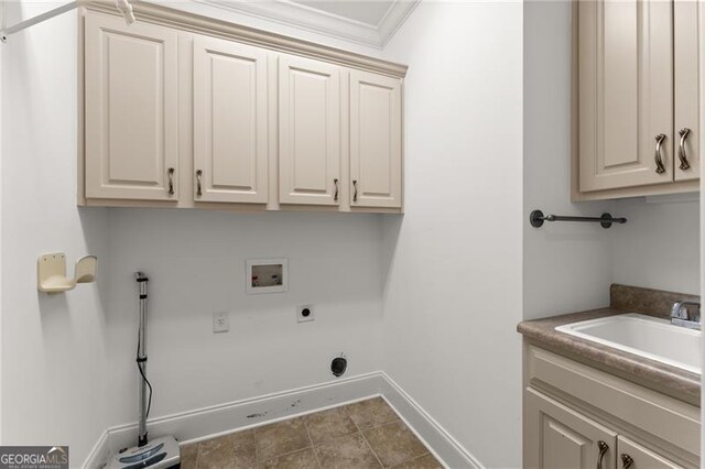 3311 Marina View Way, Gainesville, GA 30506 - laundry area with cabinet space, hookup for a washing machine, electric dryer hookup, and crown molding
