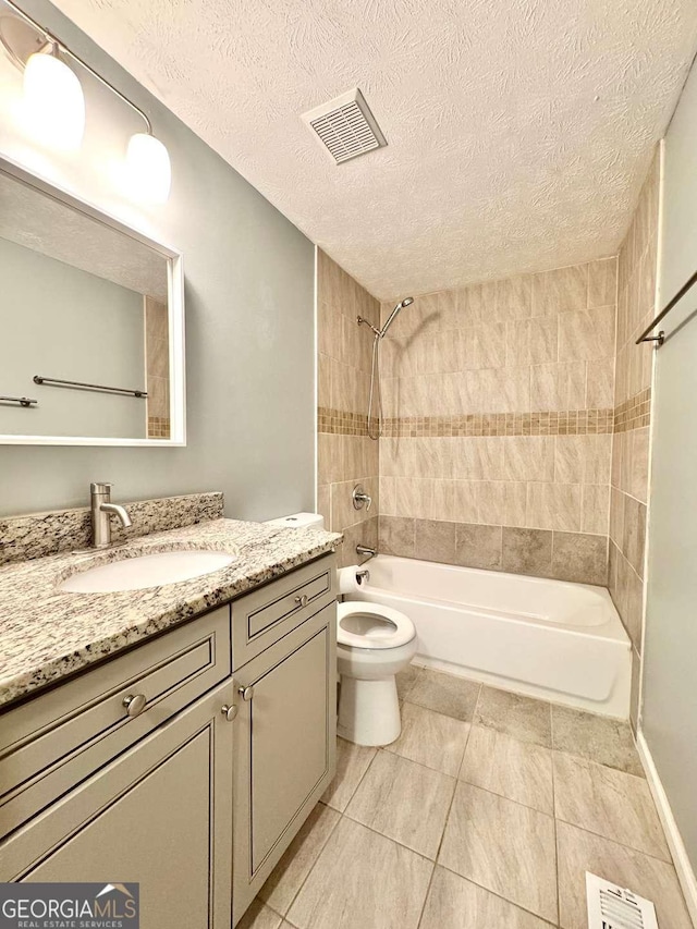 3544 Citrus Dr, Duluth, GA 30096 - full bathroom with bathtub / shower combination, vanity, a textured ceiling, and tile patterned floors