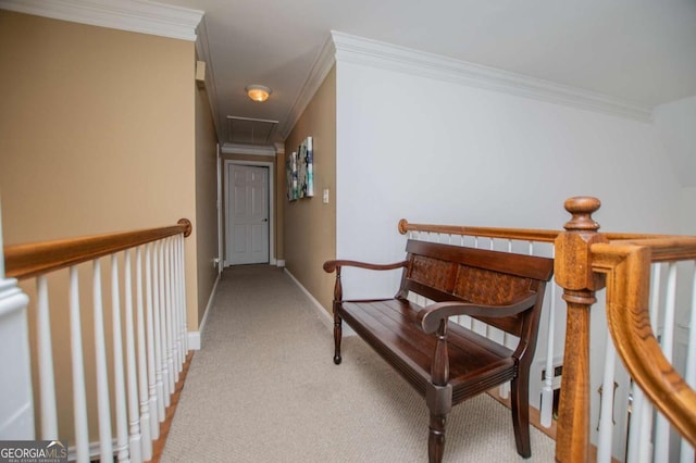 204 Pinehurst Way, Carrollton, GA 30116 - hall with attic access, light carpet, and crown molding