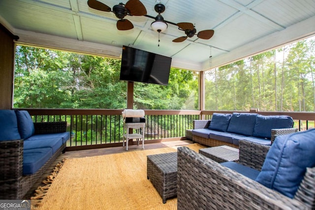 204 Pinehurst Way, Carrollton, GA 30116 - deck with an outdoor living space and a ceiling fan
