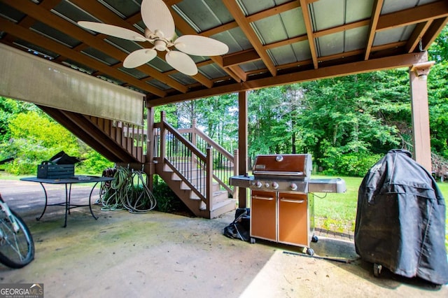 204 Pinehurst Way, Carrollton, GA 30116 - view of patio with stairs, a ceiling fan, and area for grilling