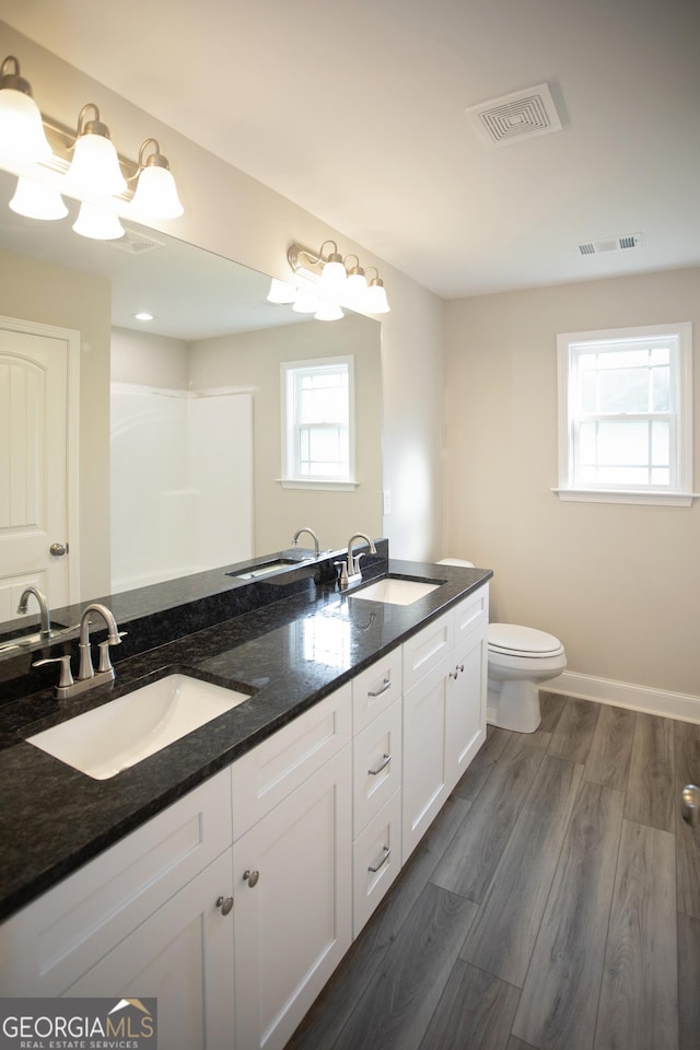 266 Patillo Rd, Jackson, GA 30233 - full bathroom featuring double vanity, wood finished floors, and a chandelier