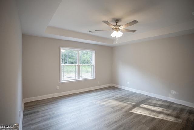 266 Patillo Rd, Jackson, GA 30233 - unfurnished room with a tray ceiling, wood finished floors, and ceiling fan
