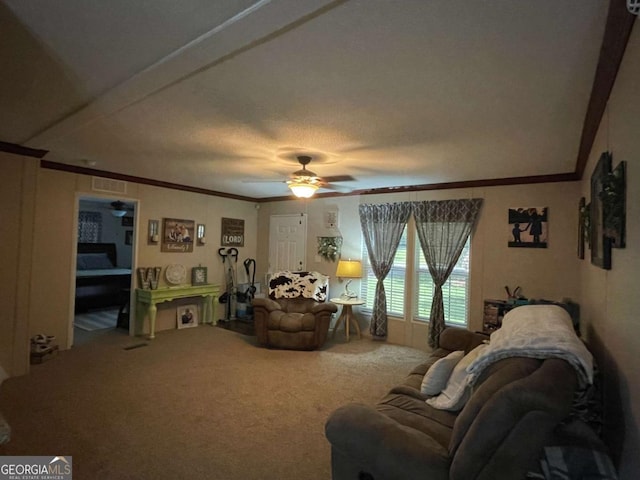 601 Auburn Rd, Glennville, GA 30427 - carpeted living area featuring ceiling fan and crown molding