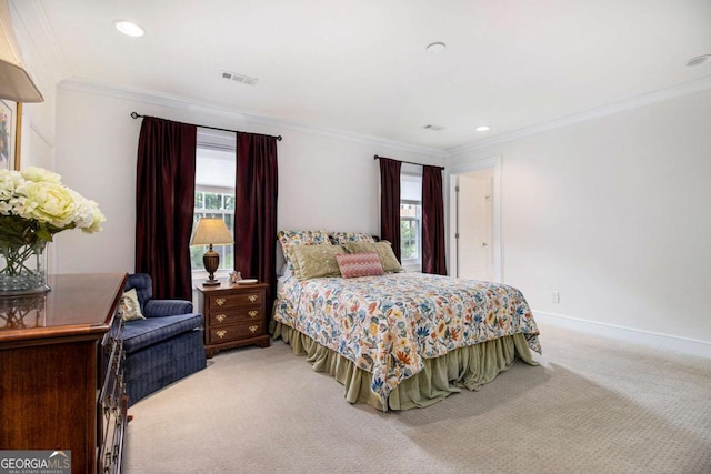 1379 Cambridge Ct NE, Brookhaven, GA 30319 - bedroom featuring multiple windows, crown molding, light carpet, and recessed lighting