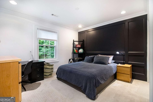 1379 Cambridge Ct NE, Brookhaven, GA 30319 - bedroom featuring light carpet, ornamental molding, recessed lighting, and an office area