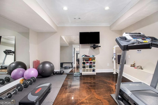 1379 Cambridge Ct NE, Brookhaven, GA 30319 - workout area with ornamental molding, recessed lighting, and marble tiled flooring