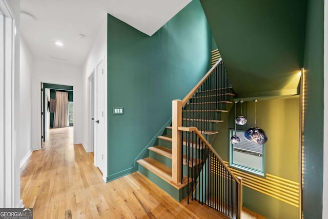 32 Walthall St NE Unit A, Atlanta, GA 30307 - staircase with wood finished floors and recessed lighting