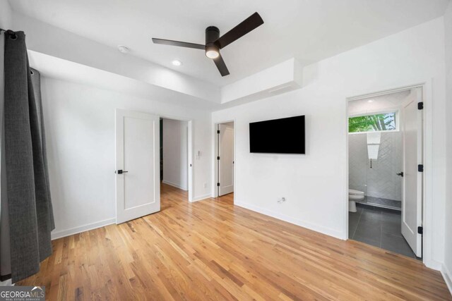 32 Walthall St NE Unit A, Atlanta, GA 30307 - unfurnished bedroom with light wood-type flooring, ensuite bathroom, a ceiling fan, and recessed lighting