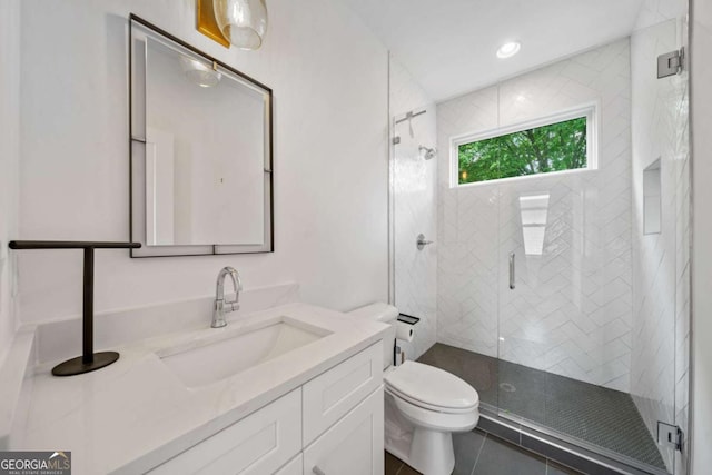 32 Walthall St NE Unit A, Atlanta, GA 30307 - full bath featuring vanity, a stall shower, and tile patterned flooring