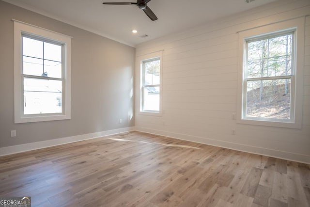 145 Holmes Ave, Athens, GA 30606 - empty room featuring ceiling fan, light wood-type flooring, ornamental molding, and recessed lighting