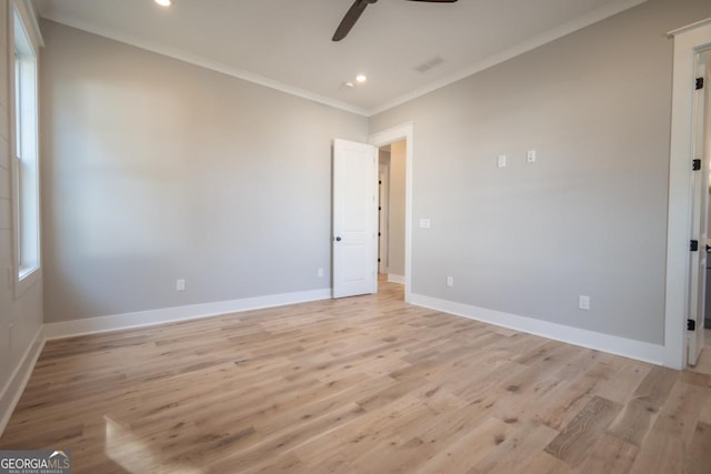 145 Holmes Ave, Athens, GA 30606 - unfurnished room with a ceiling fan, crown molding, light wood finished floors, and recessed lighting