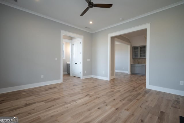 145 Holmes Ave, Athens, GA 30606 - unfurnished room with ceiling fan, crown molding, recessed lighting, and light wood-style flooring