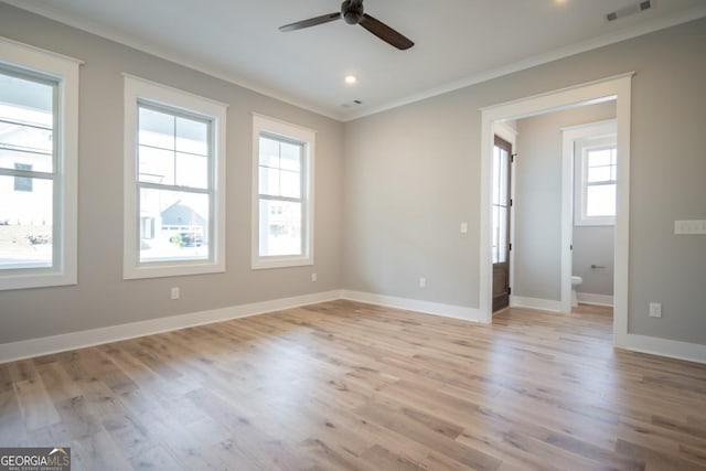 145 Holmes Ave, Athens, GA 30606 - empty room featuring ornamental molding, a ceiling fan, light wood-style flooring, and recessed lighting