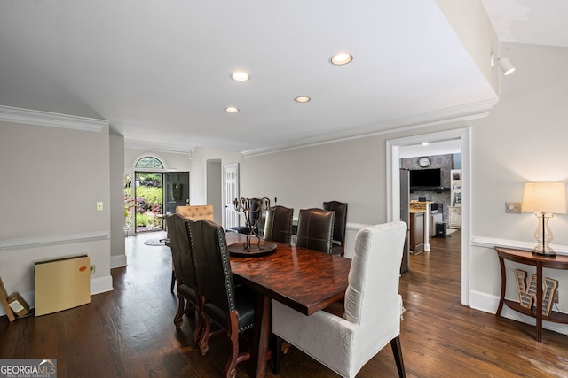 3648 Sope Creek Farm SE, Marietta, GA 30067 - dining area featuring recessed lighting, dark wood finished floors, and crown molding